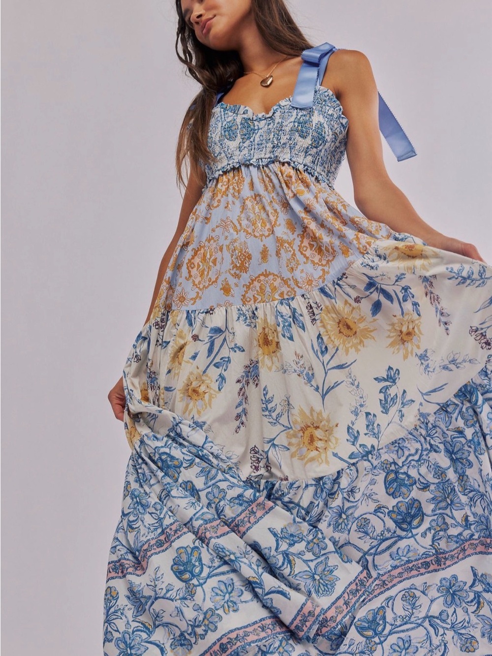 Free People Bluebell Maxi Dress- White Combo Small